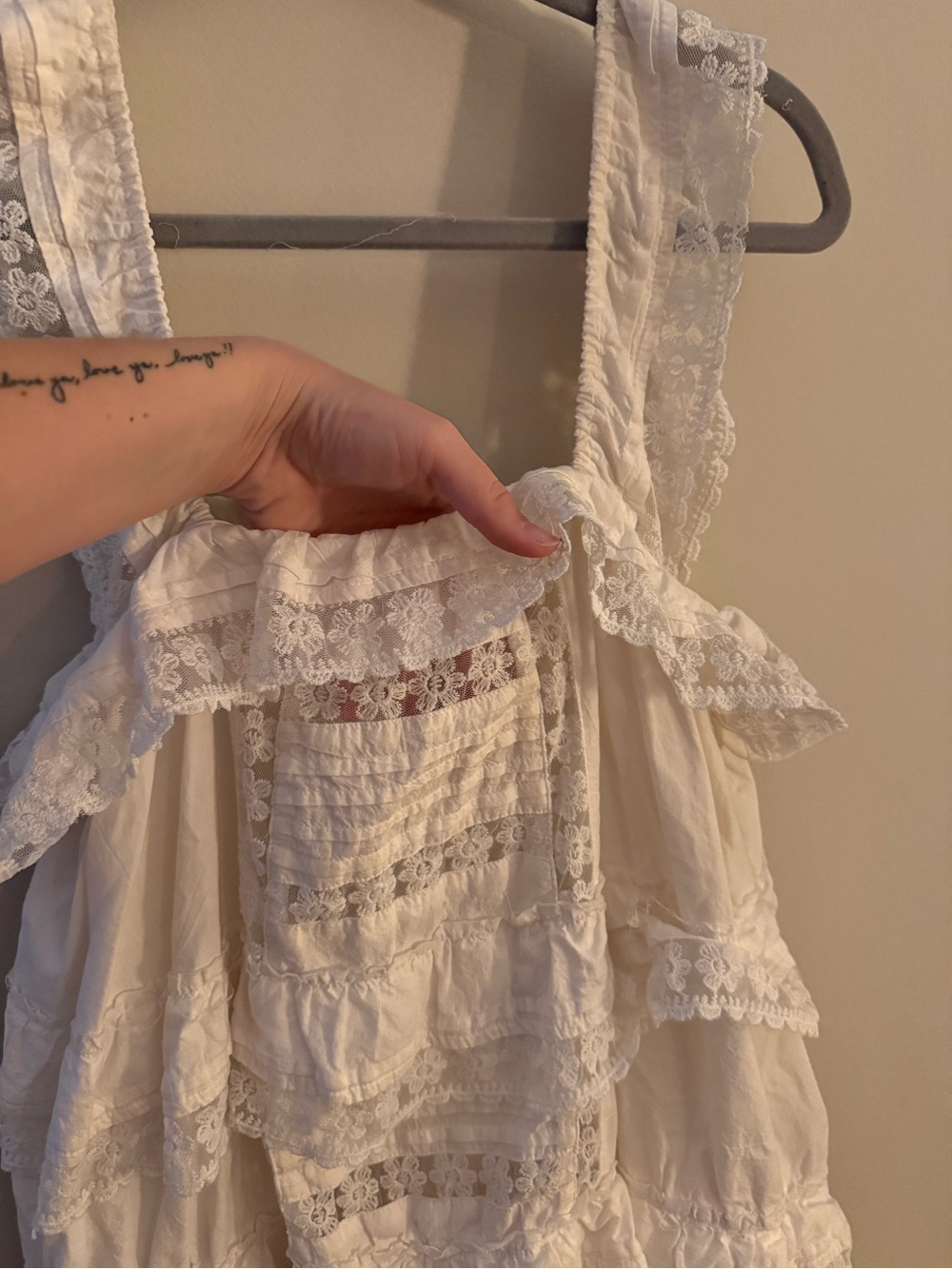 Boho Free People Lace Tiered Cream Sundress - Picture 2 of 5